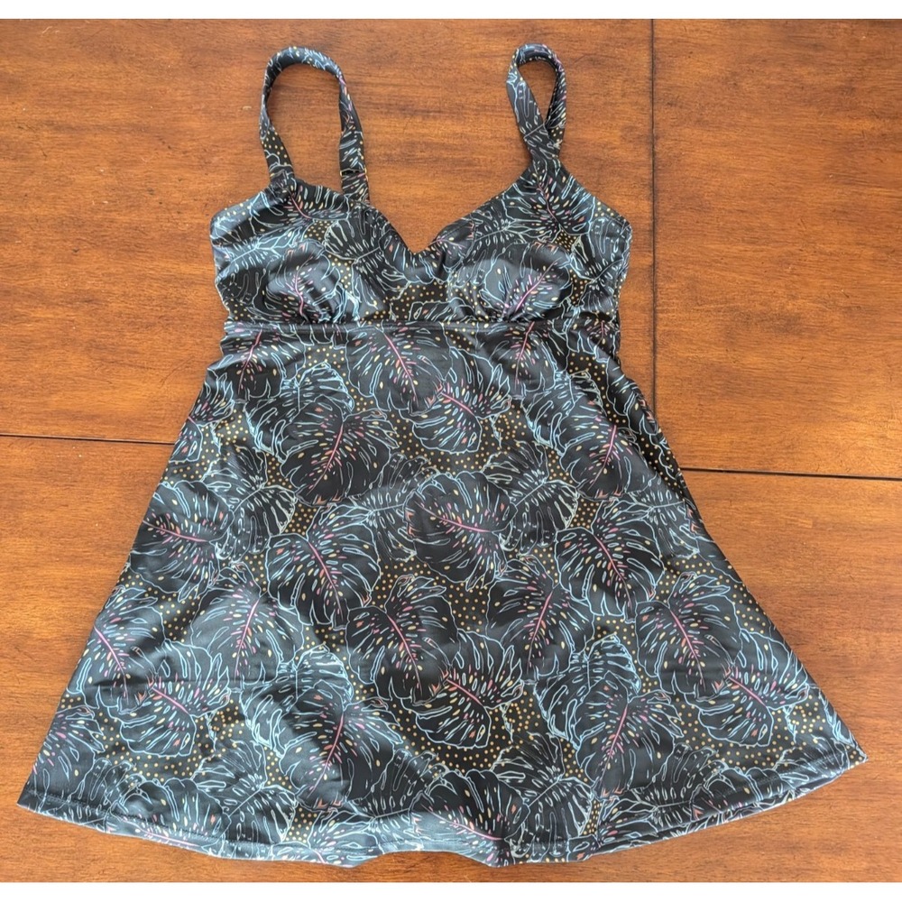 New W Tags- Noon Swim Tropical Black Women's Floral Dress Suit Tankini sz 8